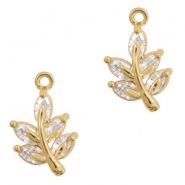 Breloques en m&eacute;tal Basic Quality strass feuille Dor&eacute;
