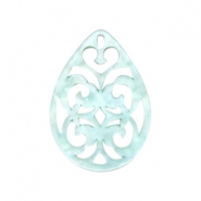 Pendentifs en r&eacute;sine goutte baroque 38x27mm Aqua blanchi