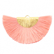 Pendentifs pompon Dor&eacute;-rose corail br&ucirc;l&eacute;