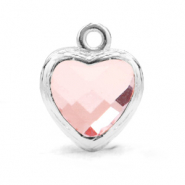 Pendentifs en verre Crystal Glass c&oelig;ur Rose clair-argent&eacute;