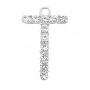 Breloques en m&eacute;tal Basic Quality strass lettre T Argent&eacute; antique