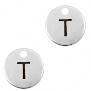 Breloques en m&eacute;tal DQ lettre T Argent&eacute; antique (sans nickel)