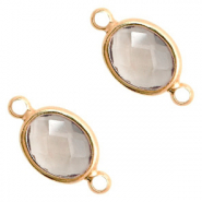 Connecteurs Crystal Glass ovale 16x9mm noir diamant cristal-dor&eacute;