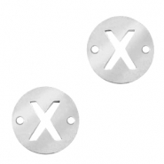 Breloques en acier inox connecteur lettre X rond 10mm Argent&eacute;