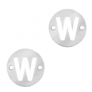 Breloques en acier inox connecteur lettre W rond 10mm Argent&eacute;