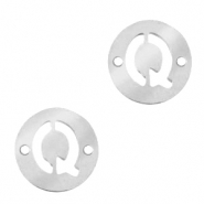 Breloques en acier inox connecteur lettre Q rond 10mm Argent&eacute;