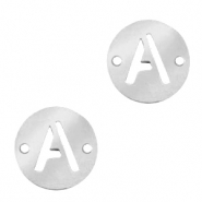 Breloques en acier inox connecteur lettre A 10mm Argent&eacute;