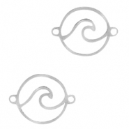 Breloques en acier inox  connecteur vagues Argent&eacute;