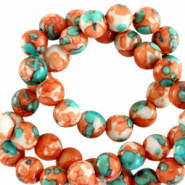 Pierres naturelles 4mm rond Orange-turquoise