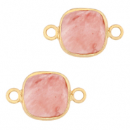 Pierres naturelles pendentifs connecteur 12x12mm Rose fleuri-dor&eacute;
