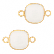 Pierres naturelles pendentifs Quartz Laiteux connecteur 12x12mm Blanc-dor&eacute;