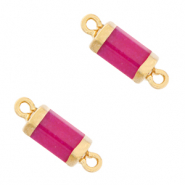 Pierres naturelles pendentifs connecteur hexagone Violet magenta-dor&eacute;