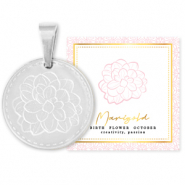 Mix & Match breloques en acier Inox 15mm Fleur de naissance Octobre- Souci Argent&eacute;