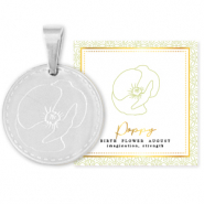 Mix & Match breloques en acier Inox 15mm Fleur de naissance Ao&ucirc;t- Coquelicot Argent&eacute;