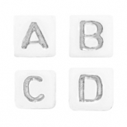 Perles lettres acryliques m&eacute;lang&eacute;es Blanc-argent&eacute;