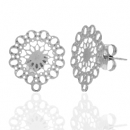 Boucles d'oreilles en acier Inox/puces d&rsquo;oreilles fleur boh&egrave;mes avec anneau Argent&eacute;