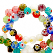 Perles Millefiori ronds fleur 6mm Multicolore