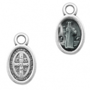 Breloques en métal DQ religieuse ovale Argent antique-noir transparent (sans nickel)