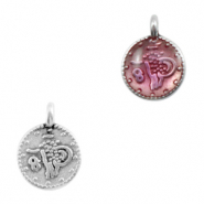 Breloques en m&eacute;tal DQ pi&egrave;ce de monnaie religieuse Argent antique-rose transparent (sans nickel)