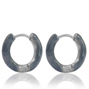 Boucles d'oreilles en acier Inox cr&eacute;oles &eacute;maill&eacute;e 16mm Bleu gris-argent&eacute;