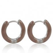 Boucles d'oreilles en acier Inox cr&eacute;oles &eacute;maill&eacute;e 16mm Marron palissandre-argent&eacute;