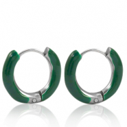 Boucles d'oreilles en acier Inox cr&eacute;oles &eacute;maill&eacute;e 16mm Vert sacramento-argent&eacute;
