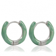 Boucles d'oreilles en acier Inox cr&eacute;oles &eacute;maill&eacute;e 16mm Vert persan-argent&eacute;