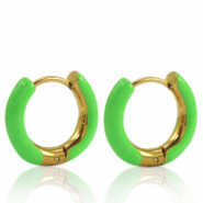 Boucles d'oreilles en acier Inox cr&eacute;oles &eacute;maill&eacute;e 16mm Vert vif-dor&eacute;