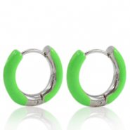 Boucles d'oreilles en acier Inox cr&eacute;oles &eacute;maill&eacute;e 16mm Vert vif-argent&eacute;