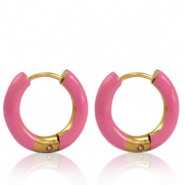 Boucles d'oreilles en acier Inox cr&eacute;oles &eacute;maill&eacute;e 16mm Rose thulian-dor&eacute;