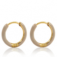 Boucles d'oreilles en acier Inox cr&eacute;oles &eacute;maill&eacute;e 17mm Beige country-dor&eacute;