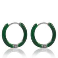 Boucles d'oreilles en acier Inox cr&eacute;oles &eacute;maill&eacute;e 14mm Vert sacramento-argent&eacute;
