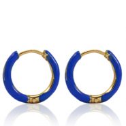 Boucles d'oreilles en acier Inox cr&eacute;oles &eacute;maill&eacute;e 14mm Bleu cobalt-dor&eacute;