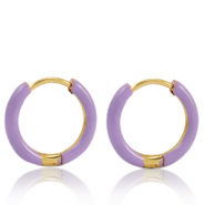 Boucles d'oreilles en acier Inox cr&eacute;oles &eacute;maill&eacute;e 14mm Violet lavande-dor&eacute;