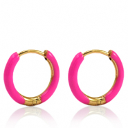 Boucles d'oreilles en acier Inox cr&eacute;oles &eacute;maill&eacute;e 17mm Baie rose-dor&eacute;