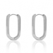 Boucles d'oreilles en acier Inox ovale Argent&eacute;
