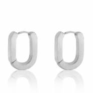 Boucles d'oreilles en acier Inox ovale Argent&eacute;