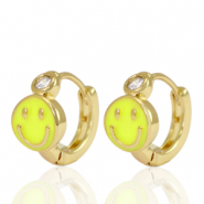 M&eacute;tal TQ laiton boucles d'oreilles smiley Jaune cristal-dor&eacute;