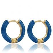 Boucles d'oreilles en acier Inox cr&eacute;oles &eacute;maill&eacute;e 16mm Bleu p&eacute;trole-dor&eacute;