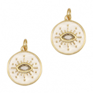 M&eacute;tal TQ laiton &eacute;maill&eacute;es breloques oeil porte-bonheur Dor&eacute;-blanc