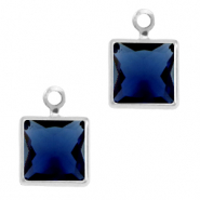Pendentifs en verre Crystal Glass carr&eacute; Bleu royale-argent&eacute;