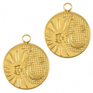 Breloques en acier Inox soleil & lune Dor&eacute;