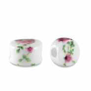 Perles en céramique disc Blanc-baie rose