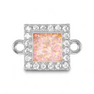 M&eacute;tal TQ laiton breloques connecteur carr&eacute; &eacute;maill&eacute;es Argent&eacute;-rose clair