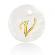 Pendentifs coquillage specials lettre V Dor&eacute;-blanc (couleur naturelle)
