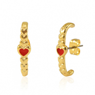 Apprêts en métal DQ boucles d'oreilles coeur Doré-rouge (sans nickel)