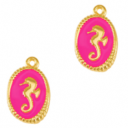 Breloques en m&eacute;tal DQ hippocampe Dor&eacute;-rose fuchsia n&eacute;on (sans nickel)