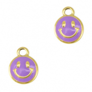 Breloques en acier Inox smiley &eacute;maill&eacute;e Dor&eacute;-violet