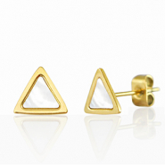 Boucles d'oreilles / puces d&rsquo;oreilles en acier Inox triangle Dor&eacute;-blanc perle