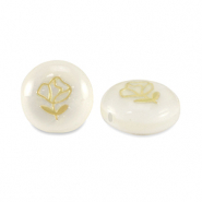 Perles en verre rondelles effet nacr&eacute; rose Blanc-dor&eacute;